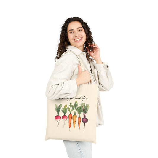 Vegetable Print Tote Bag - "Let's Root for Each Other"