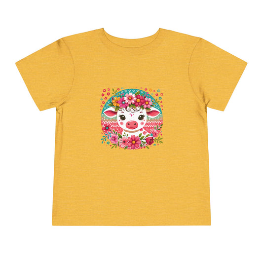 Floral Baby Cow Toddler Tee, Cute Kids Shirt, Spring Outfit, Baby Gift, Toddler Summer Shirt, Fun Animal Tee, Adorable Children's Apparel