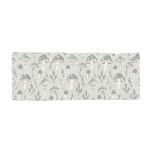 Mushroom Pattern Scarf - Botanical Green Fungi Lightweight Wrap