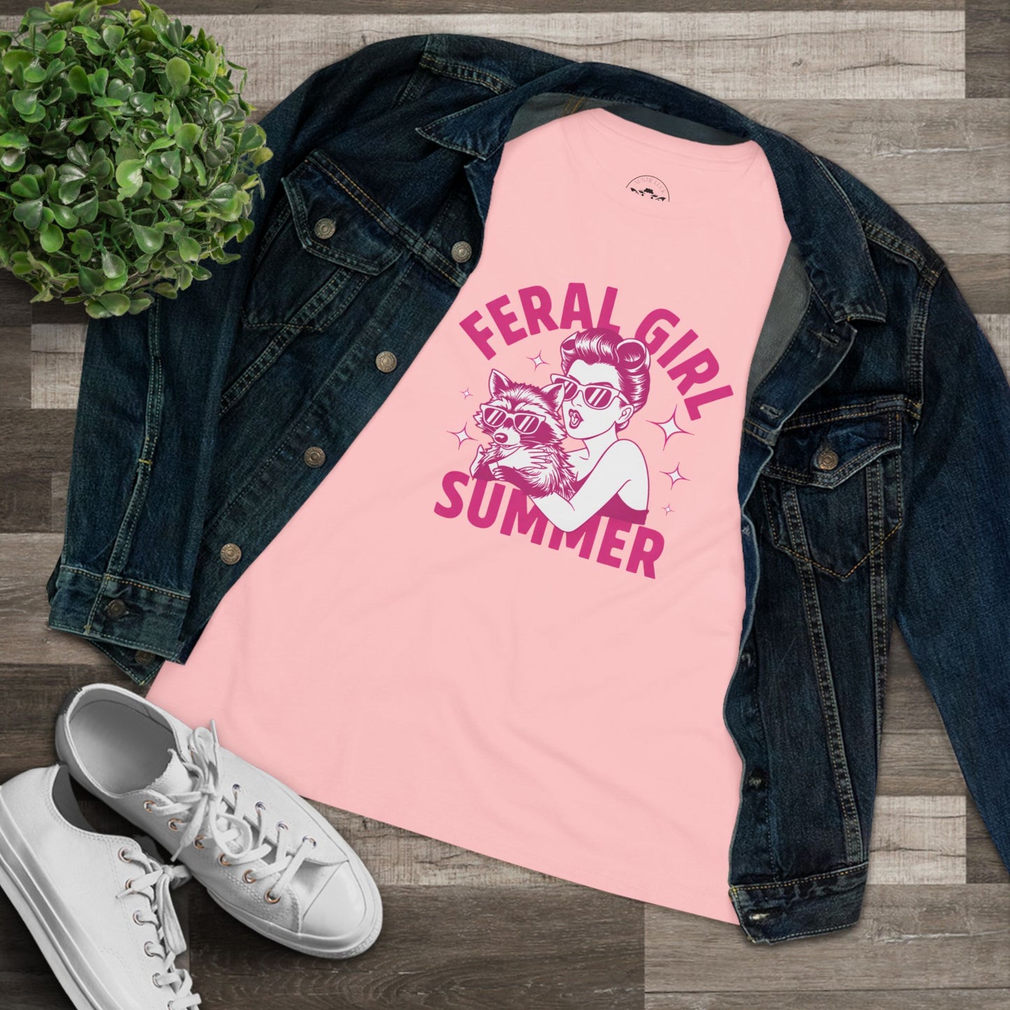 Feral Girl Summer Raccoon Tee – Hot Pink Vintage