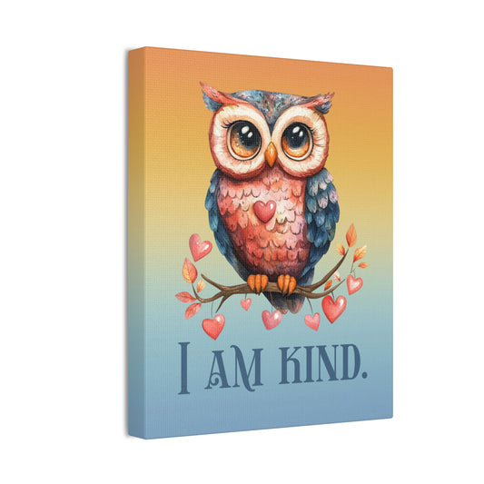 Kind Owl Canvas Print — "I Am Kind" Inspirational Wall Art