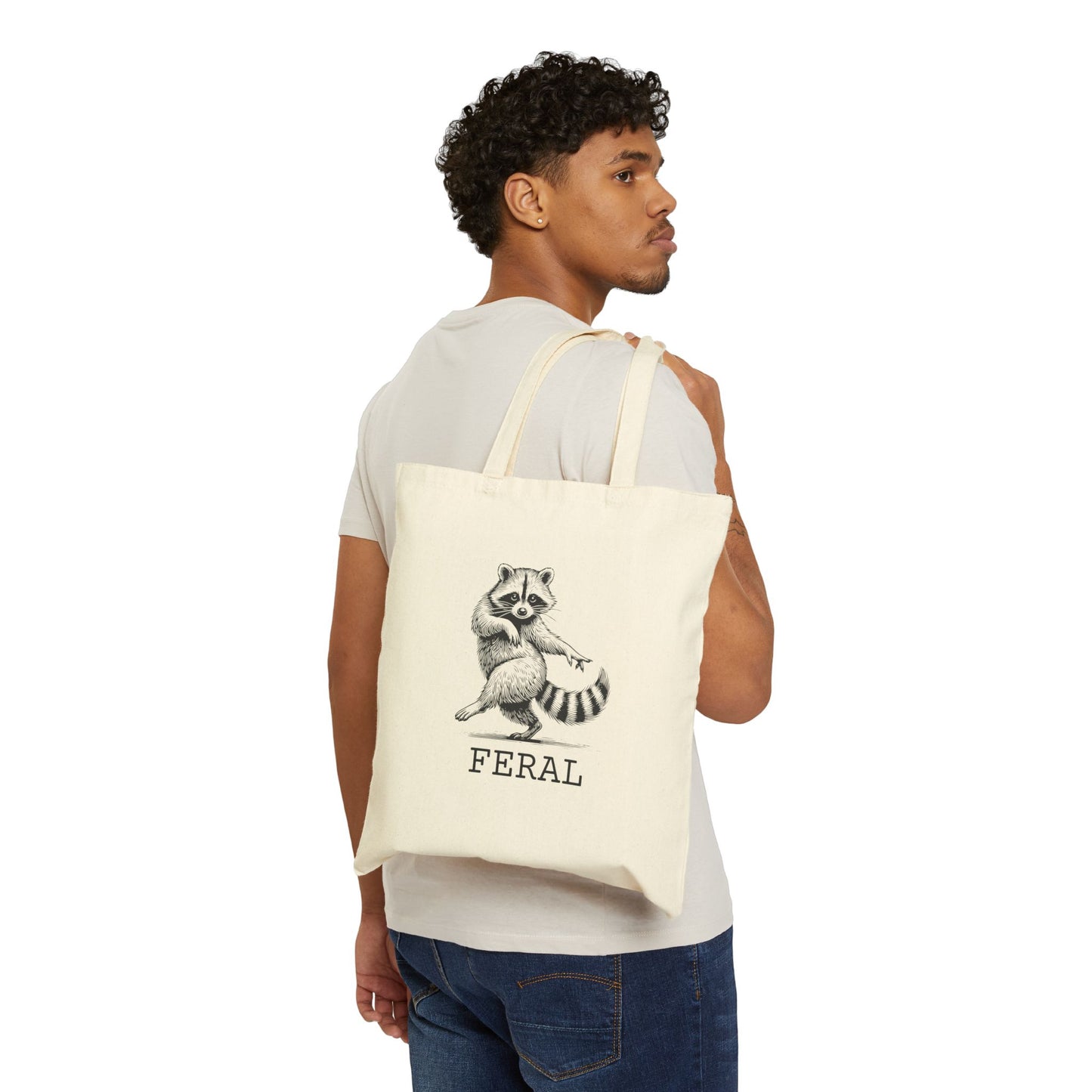 Feral Raccoon Cotton Canvas Tote Bag, Eco-Friendly Grocery Tote, Cute Animal Lover Gift, Reusable Shopping Bag, Unique Art Tote