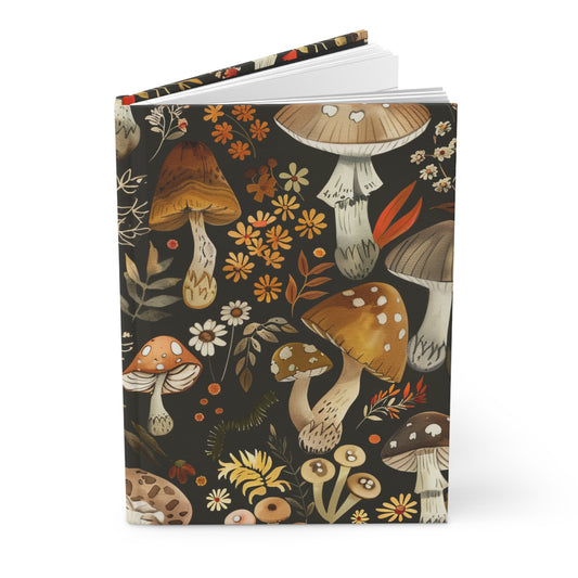 Mushroom Pattern Hardcover Journal — Botanical Autumn Notebook