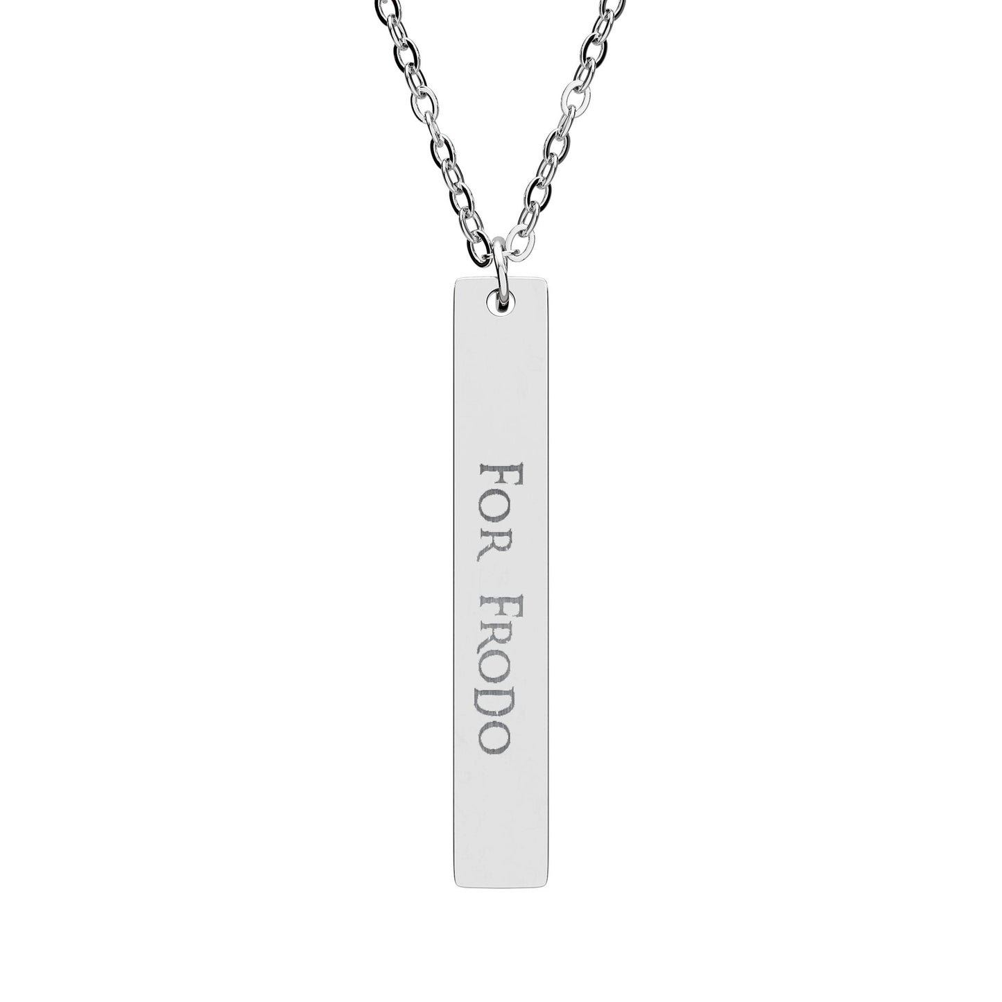 Frodo-Inspired Vertical Bar Necklace — Engraved "For Frodo" Jewelry for Tolkien Fans