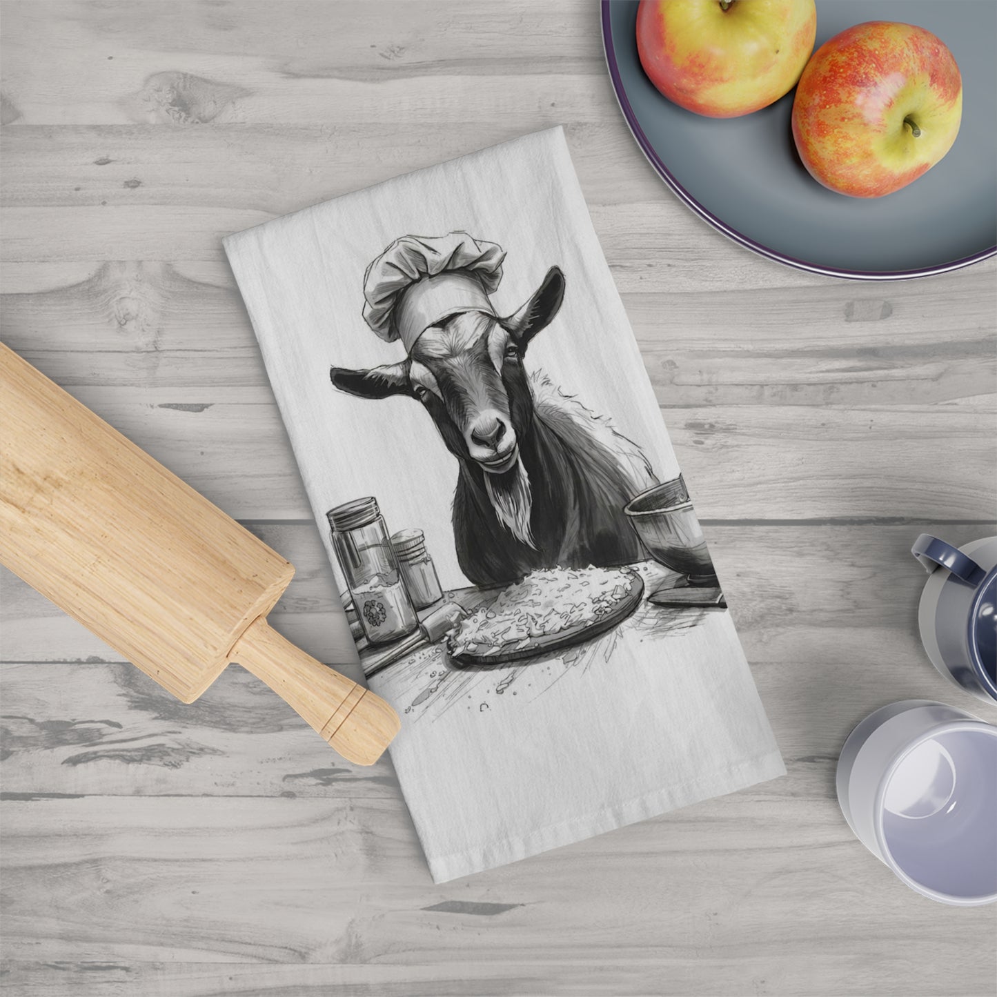 Whimsical Goat Baker Chef Tea Towel, Fun Kitchen Decor, Perfect Gift for Home Cooks, Unique Kitchen Accessories