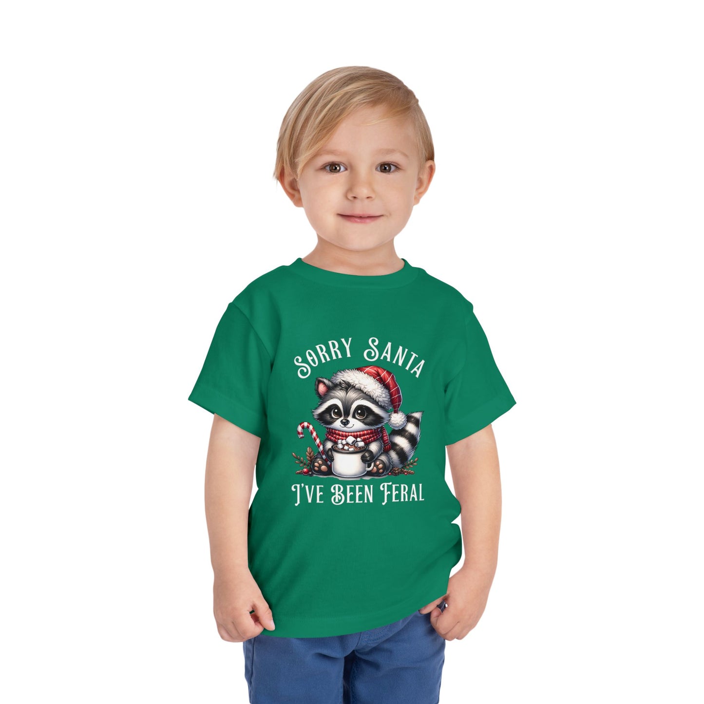 Sorry Santa, I've Been Feral Raccoon Toddler T-Shirt, Cute Christmas Tee, Holiday Gift for Kids, Funny Toddler Shirt, Xmas Outfit, Feral Raccoon Tee