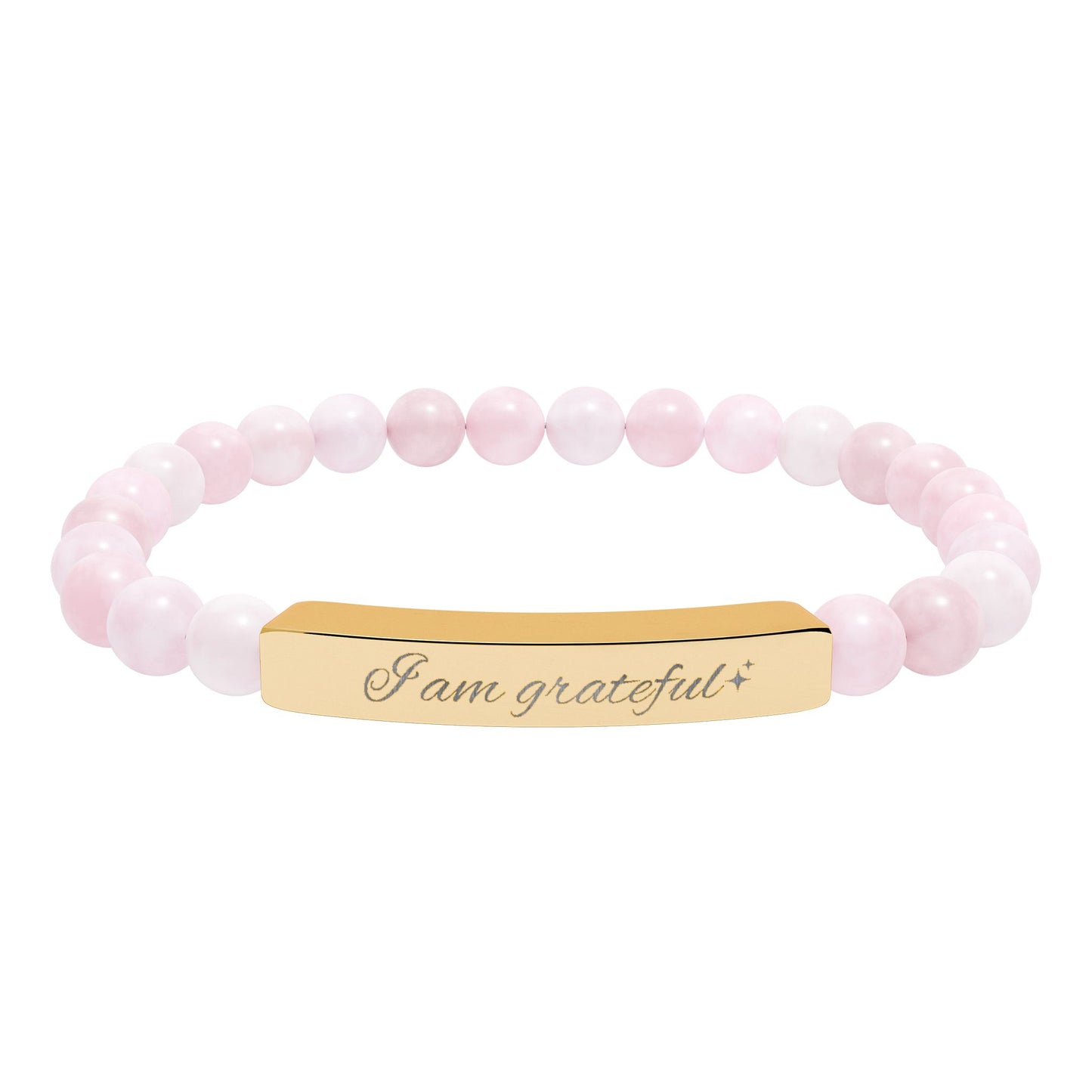 Engraved Natural Stone Stretch Bar Bracelet — "I am Grateful"
