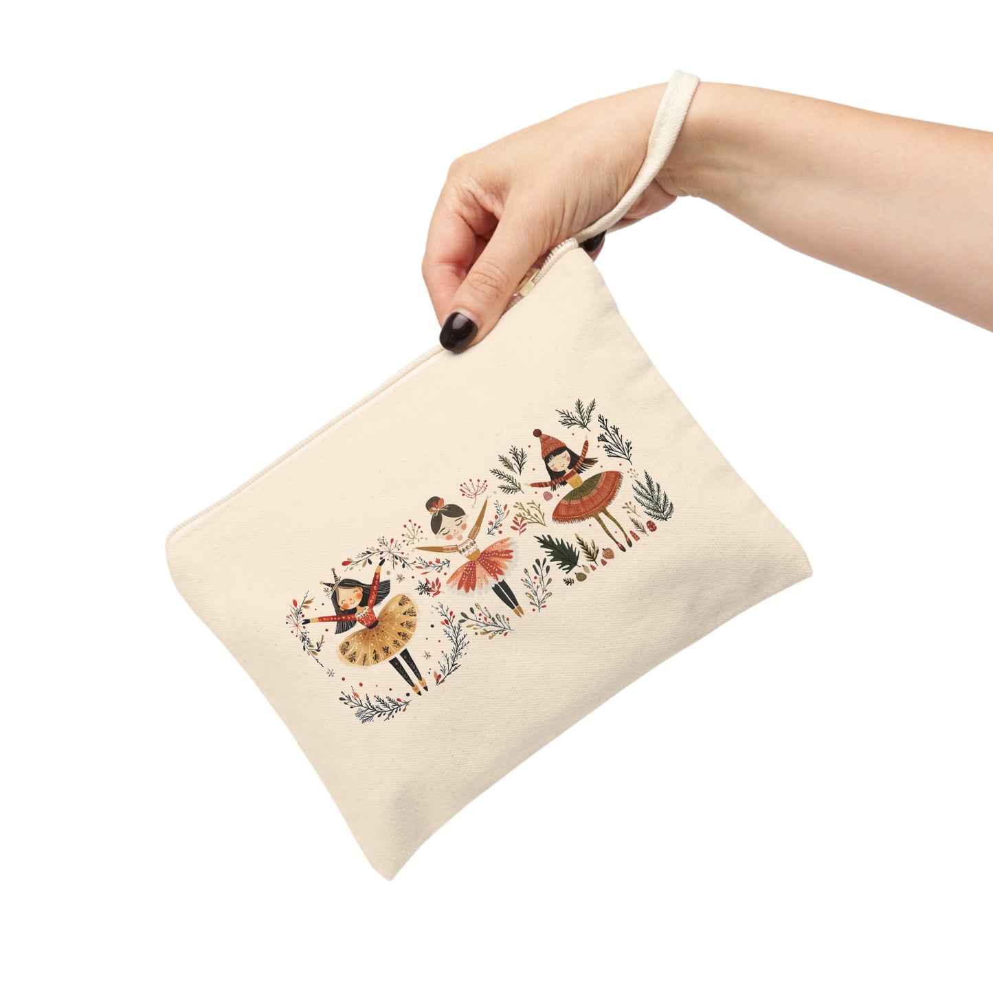 Nutcracker Ballet-Inspired Scandinavian Folk Art Accessory Zipper Pouch, Dance Gift for Ballerinas, Cute Makeup Bag, Art Supplies Holder, Girls' Birthday Present