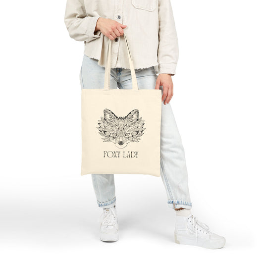 Foxy Lady Canvas Tote Bag - Strong Woman Fox Design Eco-Friendly