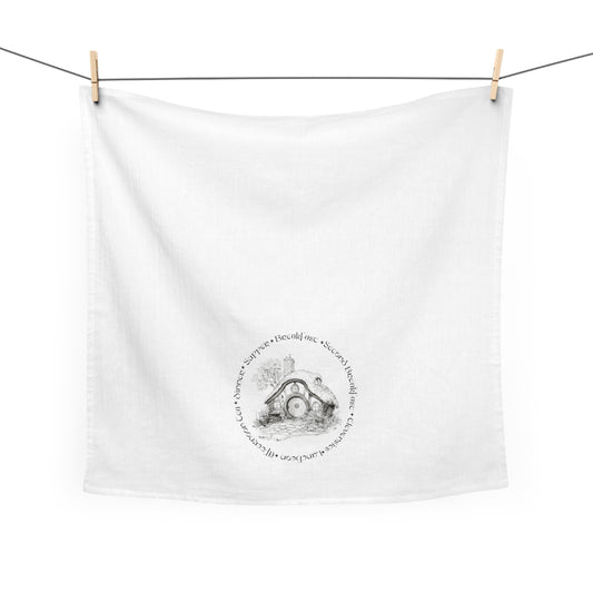 Hobbit Hole Illustration Tea Towel — Cozy Middle‑Earth Kitchen Decor