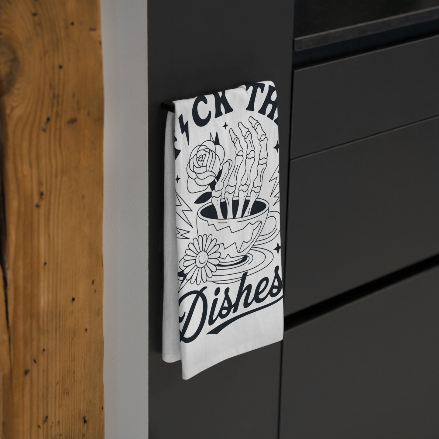 Tea Towel - “F*ck The Dishes” Retro Skull & Floral Kitchen Towel