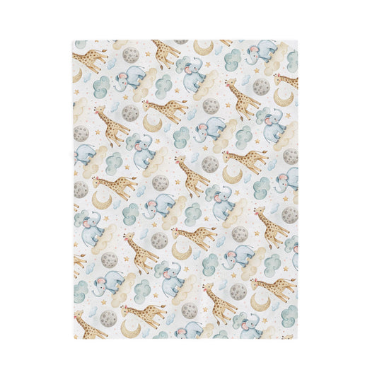 Grey Moon Elephants and Giraffes Baby Blankey