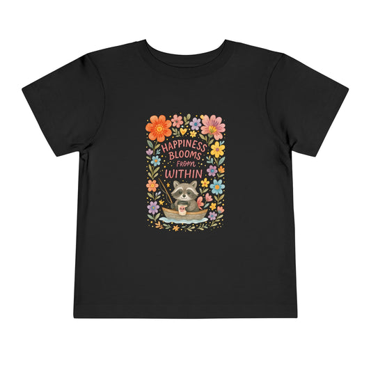 Floral Raccoon Toddler Tee - 'Happiness Blooms from Within' Design