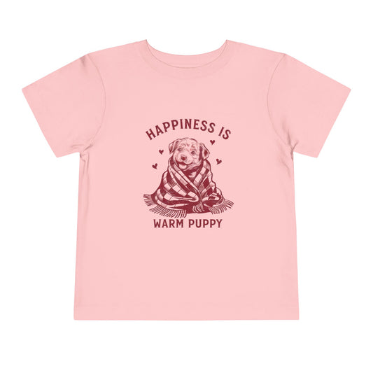 Happiness Is a Warm Puppy Toddler Tee — Retro Puppy in Blanket