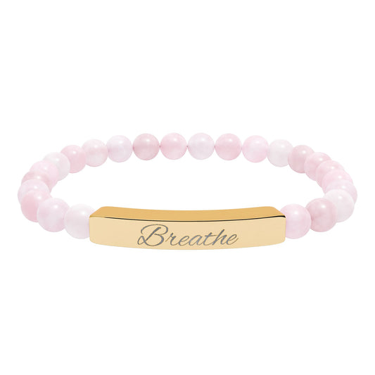 Breathe Natural Stone Stretch Bar Bracelet — Mindfulness Engraved Beaded Bracelet