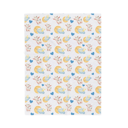 Baby Goat Moon & Stars Velveteen Plush Blanket
