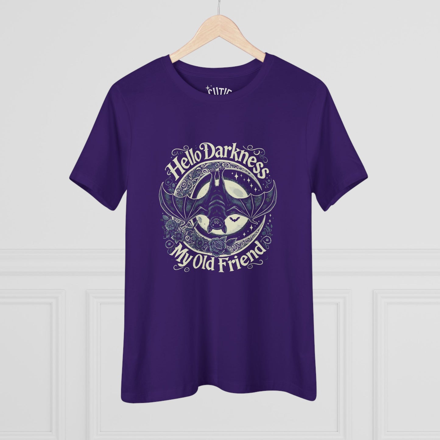 Bat Hello Darkness Dark Humor Women's Cotton Tee, Funny Graphic Top, My Old Friend Shirt, Gift for Music Lovers, Casual Wear for Any Occasion