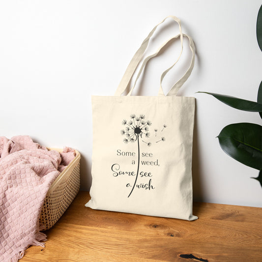Dandelion Wish Cotton Canvas Tote Bag, Eco-Friendly Shopping Bag, Gift for Nature Lovers, Reusable Grocery Bag, Sustainable Tote