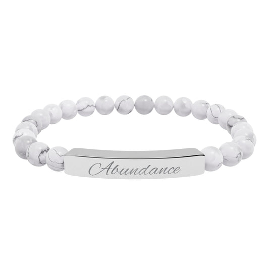 Natural Stone Stretch Bar Bracelet — ‘Abundance’ Engraved