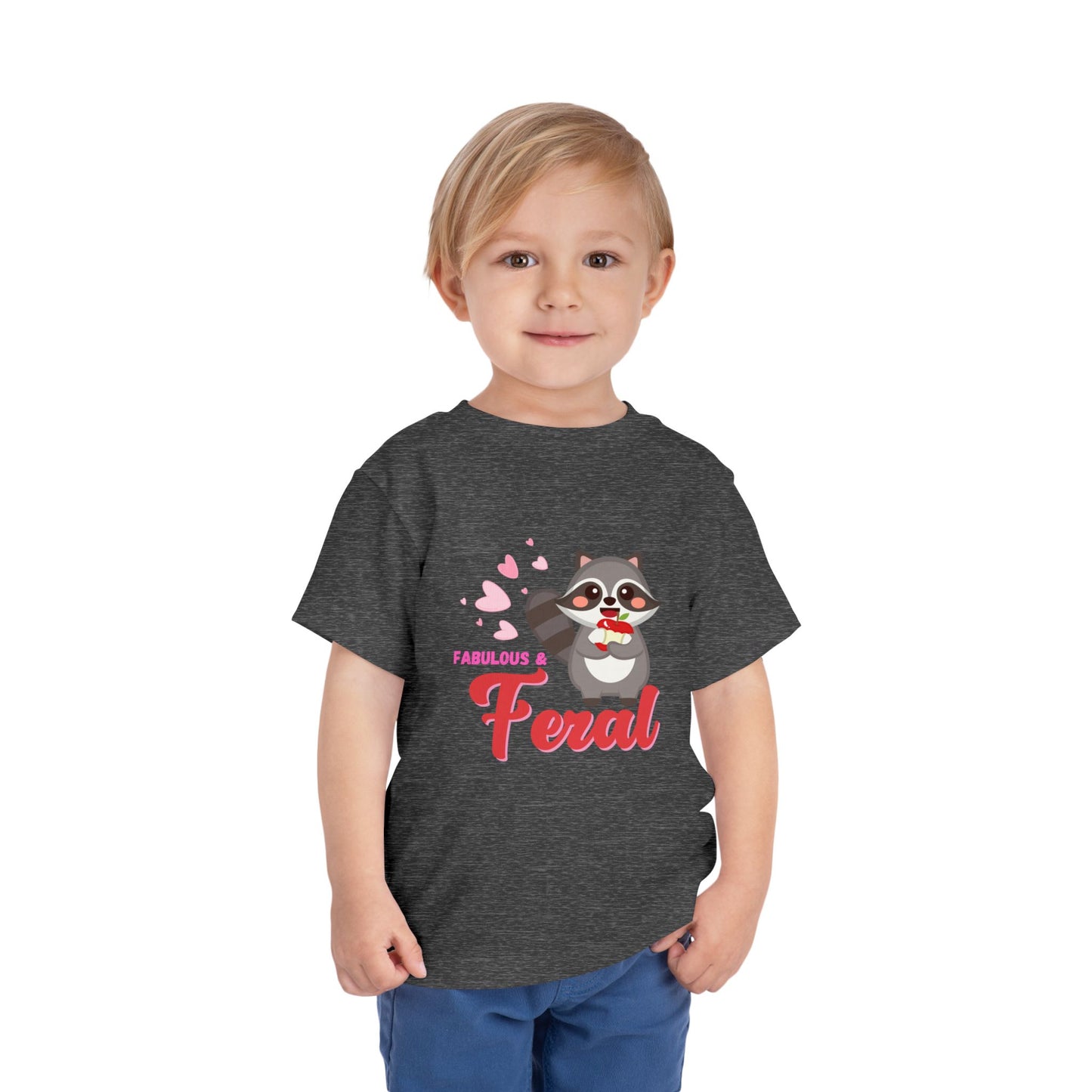 "Fabulous and Feral" Cute Baby Racoon and Hearts Toddler T-shirt
