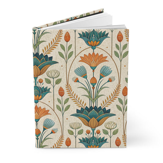 Egyptian Lotus Art Hardcover Journal — Vintage Botanical Pattern Notebook