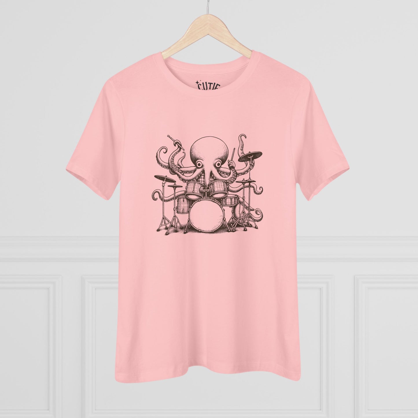 Octopus Drummer Women's Cotton Tee - Music Lover Whimsical Tee