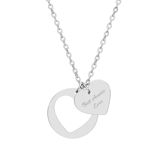 Engraved Heart Cutout Necklace — "Best Auntie Ever" Birth Announcement & Baby Shower Gift