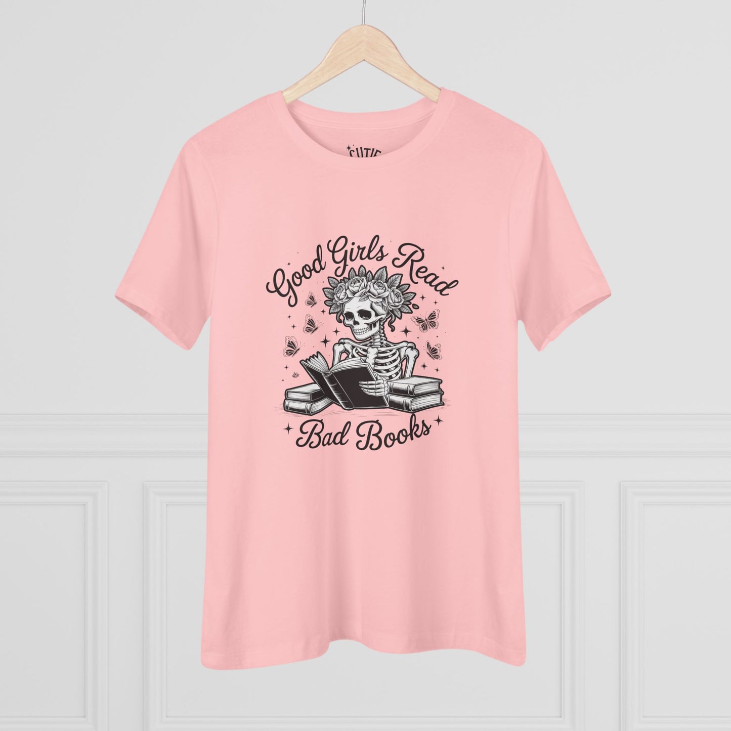 Reading Skeleton Cotton Tee, Good Girls Read Bad Books - Romantasy Book Lover Gift