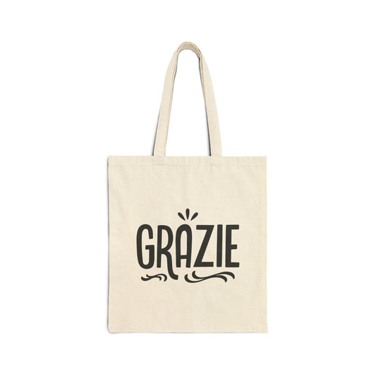 Grazie Italian Thank You Cotton Canvas Tote Bag, Eco-Friendly Shopping Bag, Gift for Friends, Reusable Grocery Tote, Stylish Market Bag, Personalized Tote