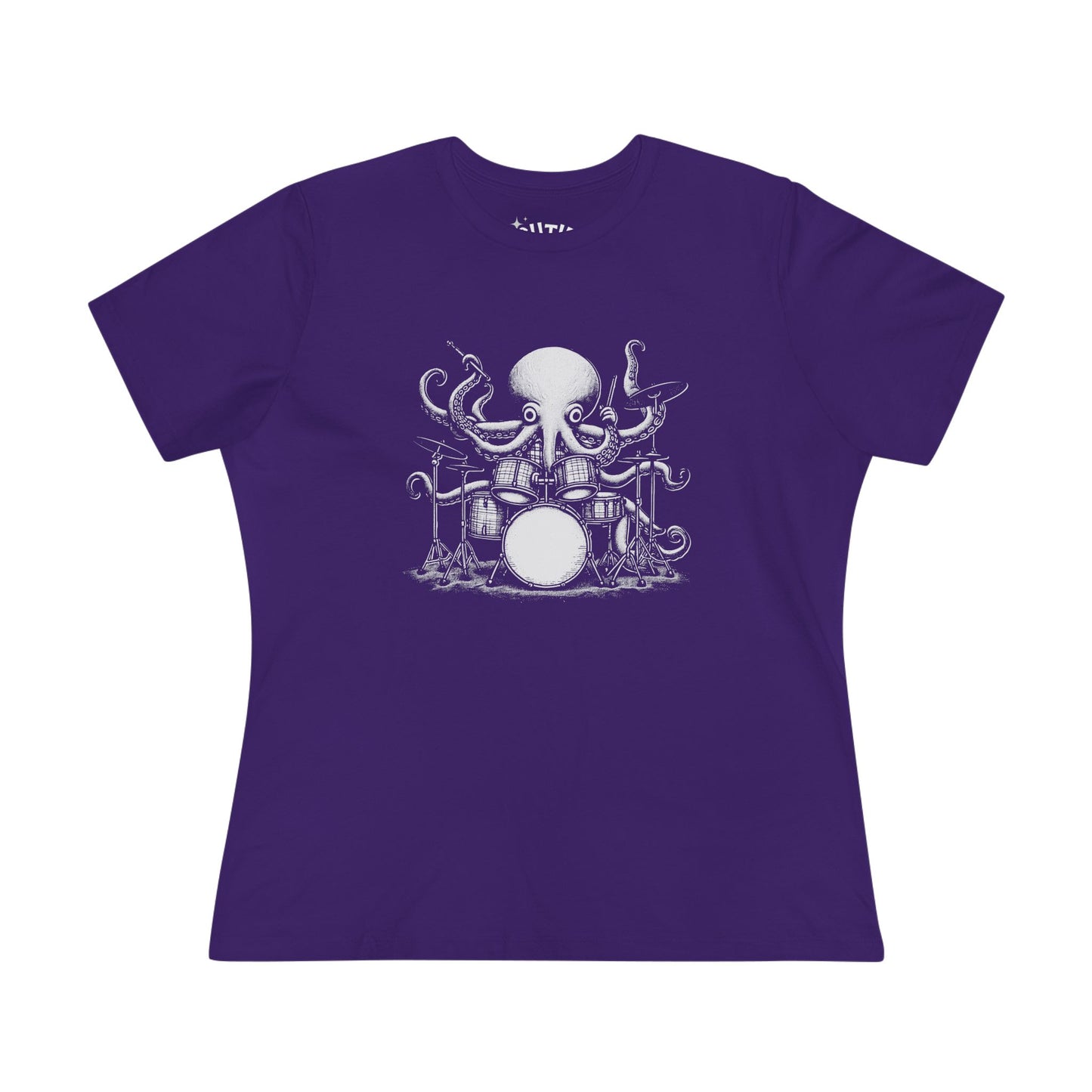 Octopus Drummer Women's Cotton Tee - Music Lover Whimsical Tee
