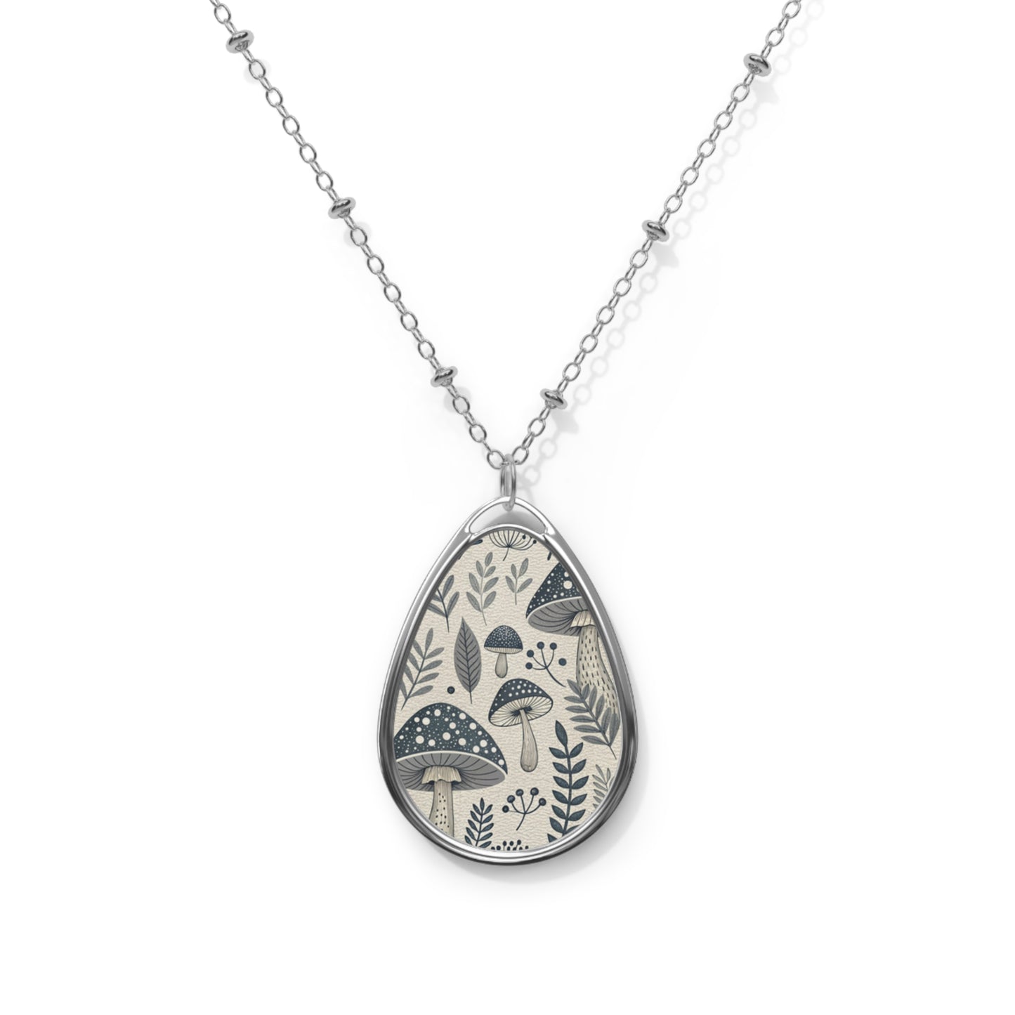 Mushroom Oval Necklace – Botanical Teardrop Pendant Necklace