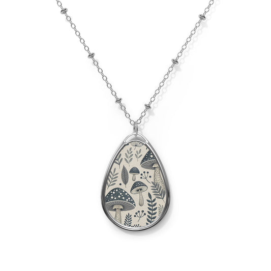 Mushroom Oval Necklace – Botanical Teardrop Pendant Necklace