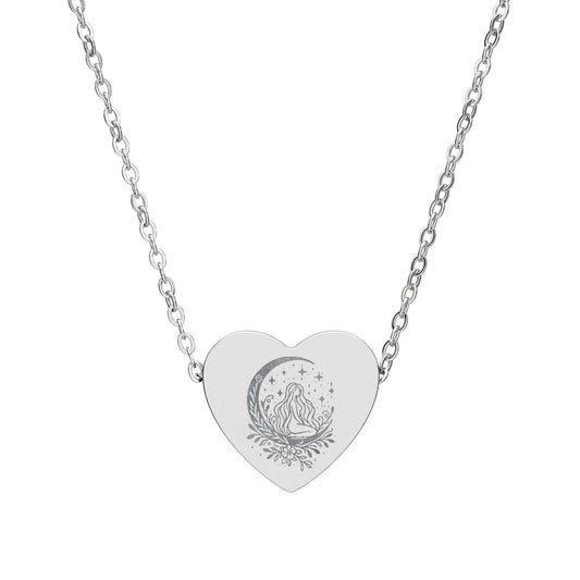 Woman and Floral Moon Heart Necklace