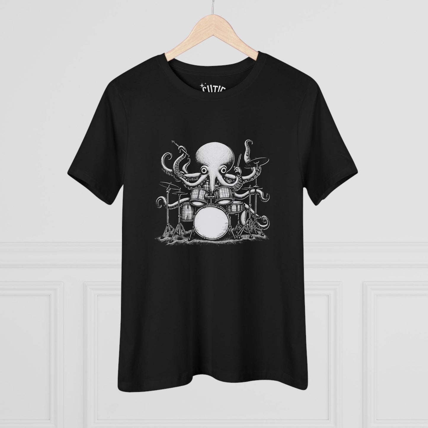 Octopus Drummer Women's Cotton Tee - Music Lover Whimsical Tee