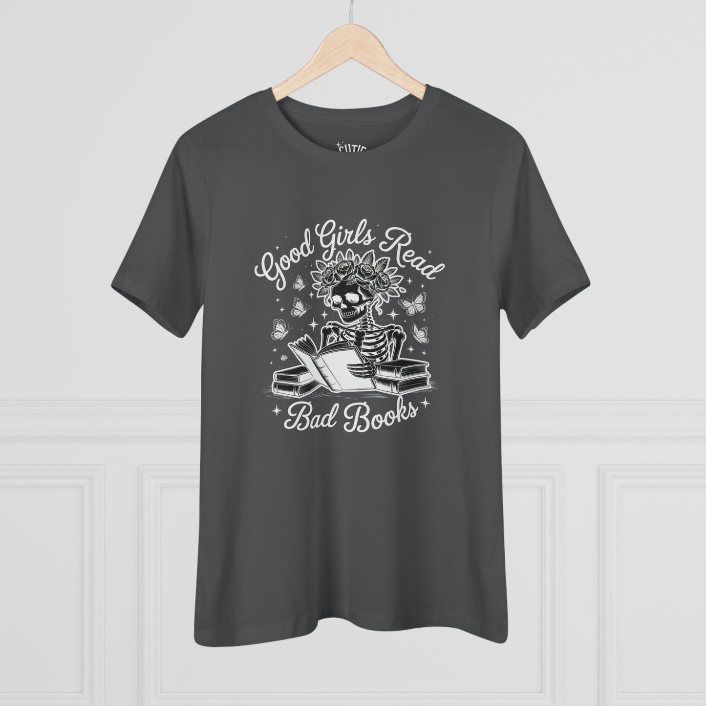 Reading Skeleton Cotton Tee, Good Girls Read Bad Books - Romantasy Book Lover Gift