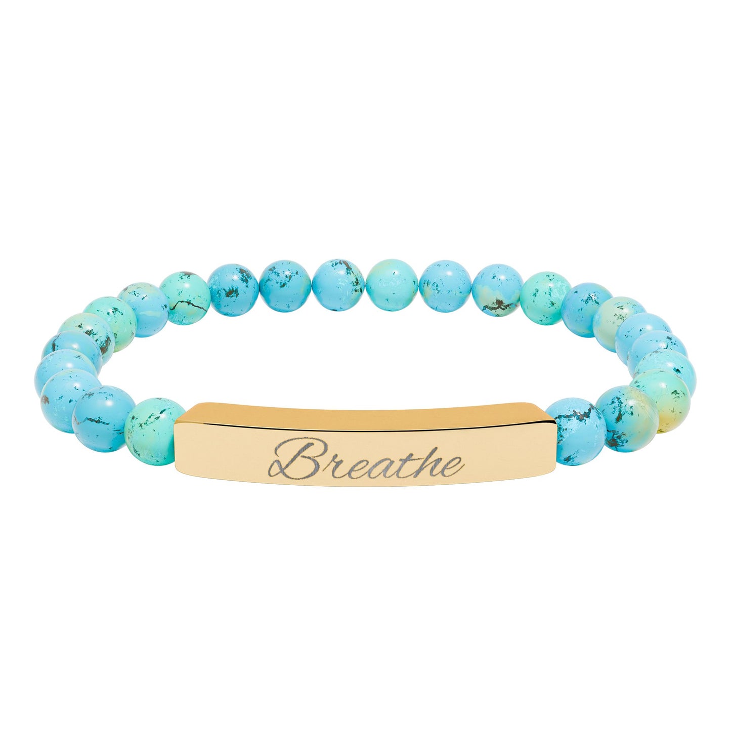 Breathe Natural Stone Stretch Bar Bracelet — Mindfulness Engraved Beaded Bracelet