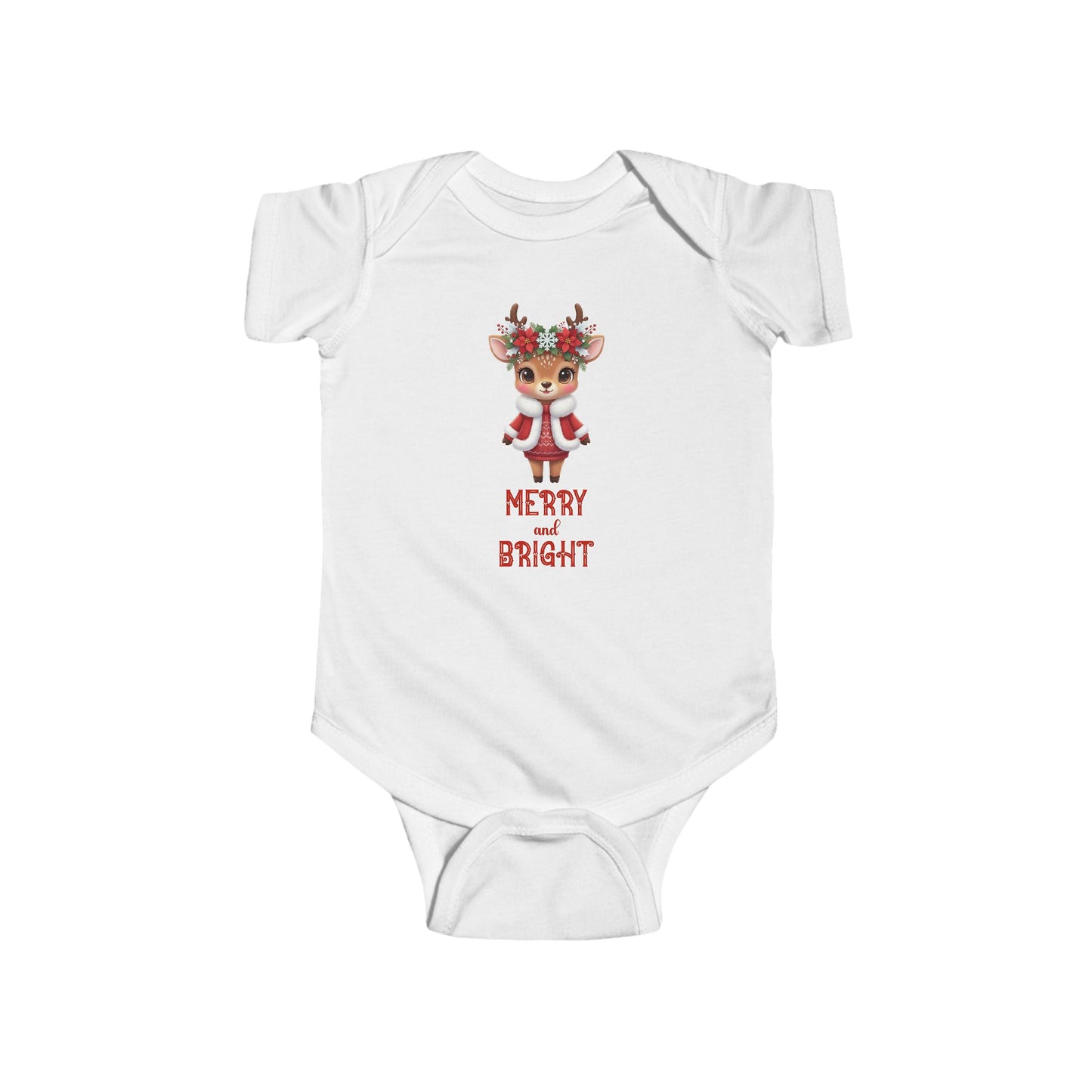 Merry and Bright Baby Reindeer Bodysuit, Merry and Bright Infant Outfit, Christmas Baby Clothes, Newborn Gift, Festive Family Photo