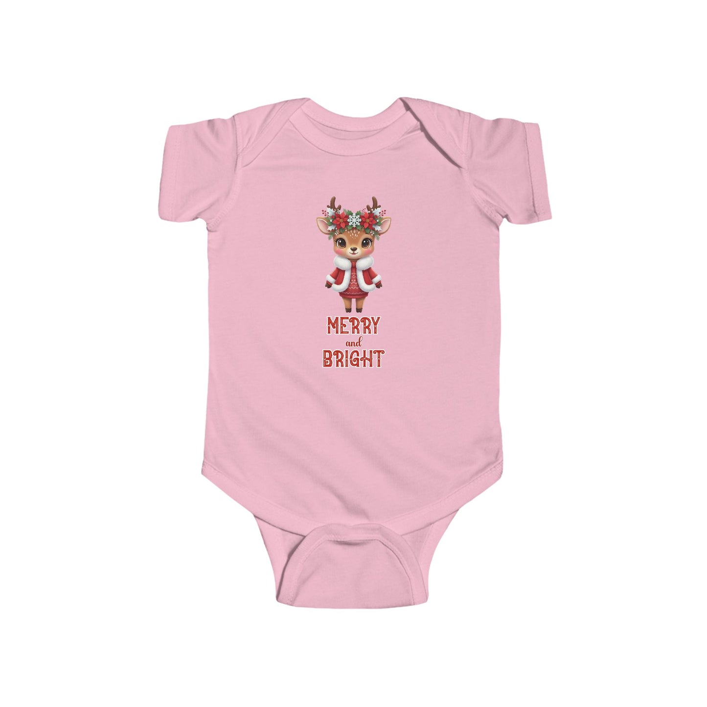 Merry and Bright Baby Reindeer Bodysuit, Merry and Bright Infant Outfit, Christmas Baby Clothes, Newborn Gift, Festive Family Photo