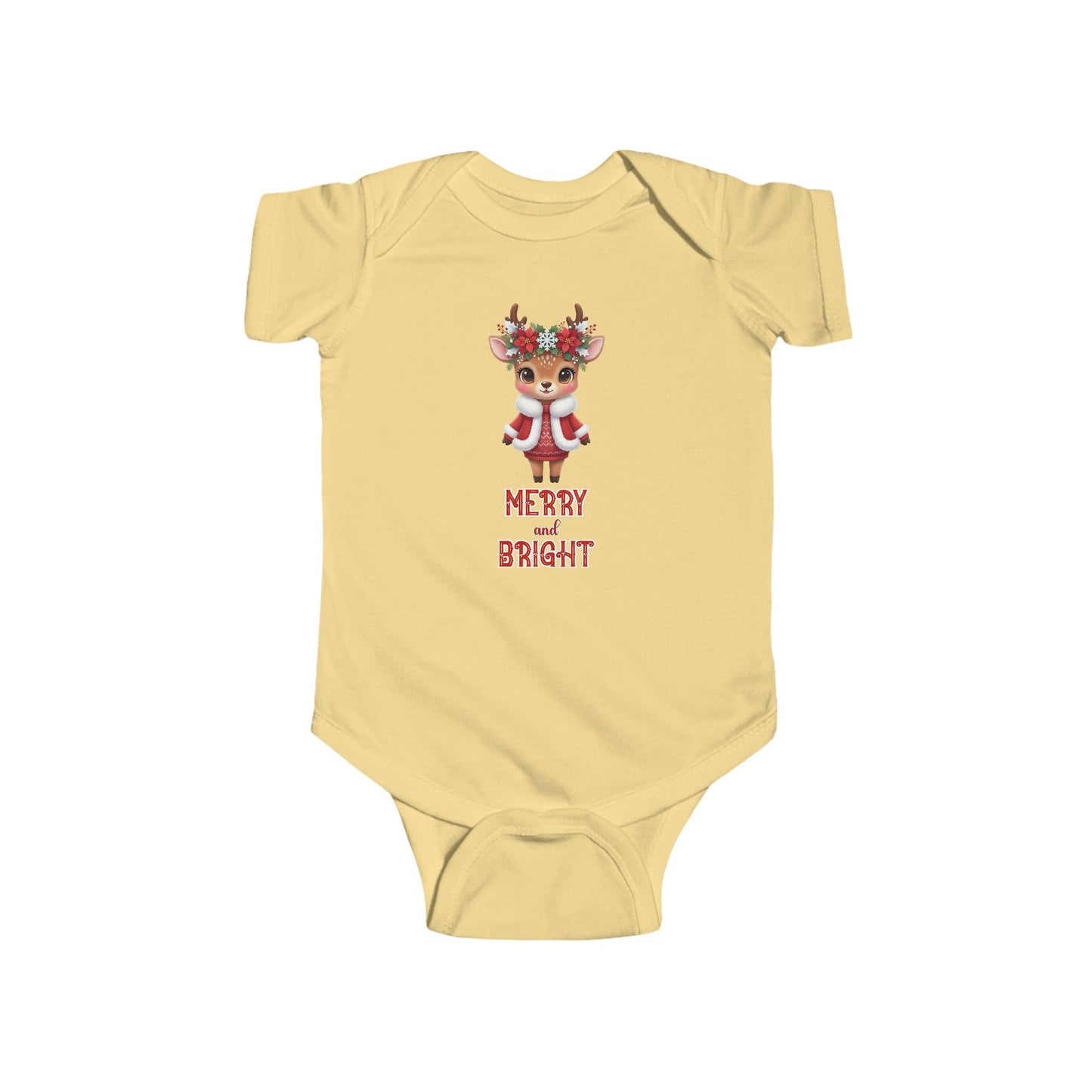 Merry and Bright Baby Reindeer Bodysuit, Merry and Bright Infant Outfit, Christmas Baby Clothes, Newborn Gift, Festive Family Photo
