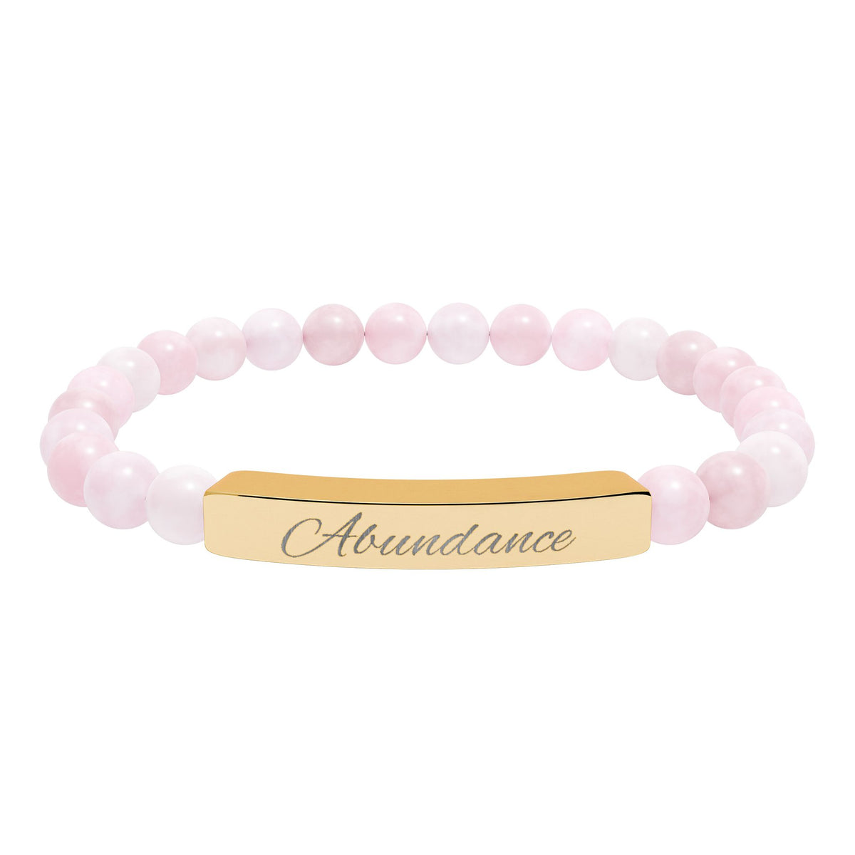 Natural Stone Stretch Bar Bracelet — ‘Abundance’ Engraved