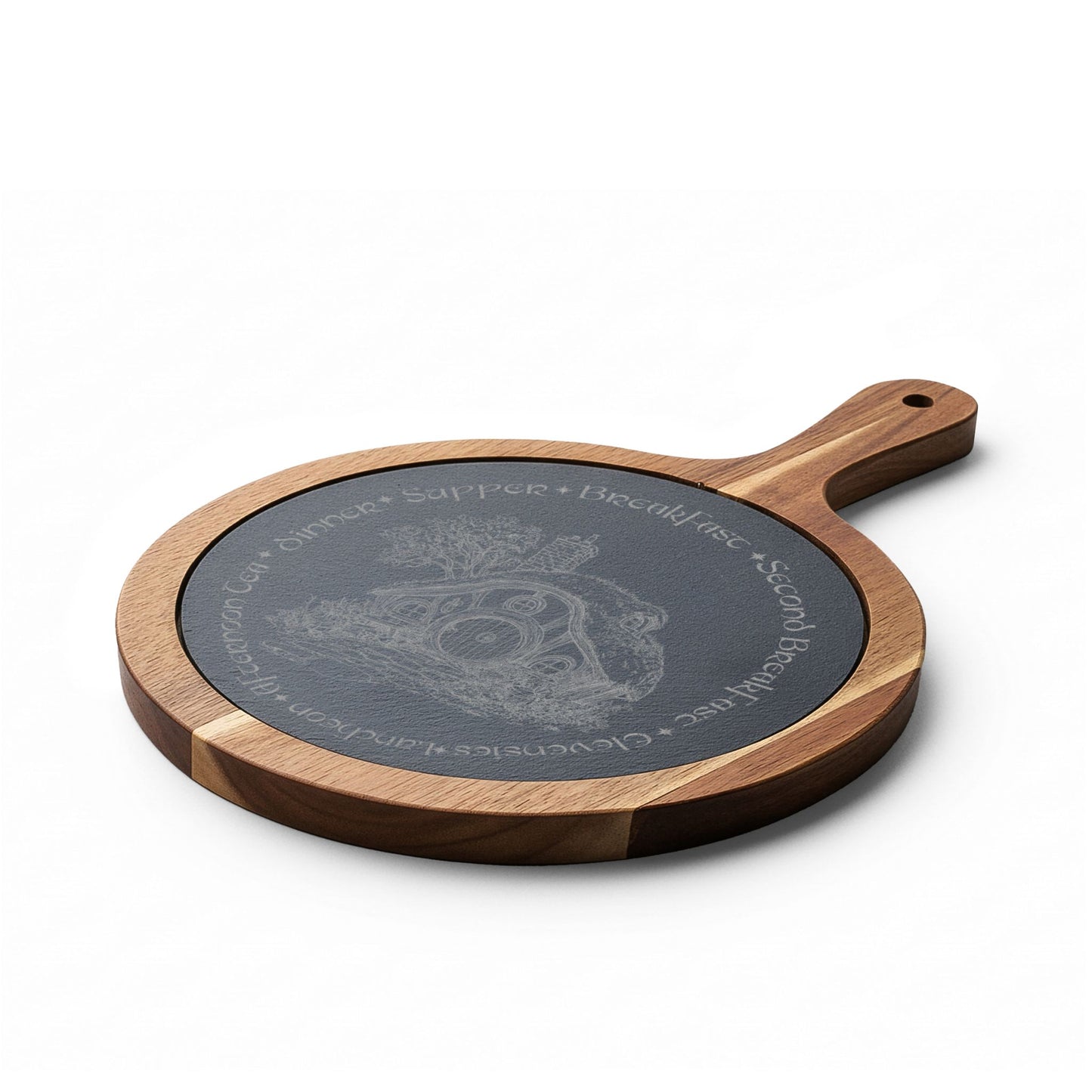 Hobbit Meals Engraved Bamboo Charcuterie Board with Slate Insert & Cheese Tool
