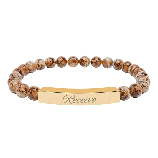 Receive Natural Stone Stretch Bar Bracelet — Engraved Mindfulness Manifesting Bead Bracelet