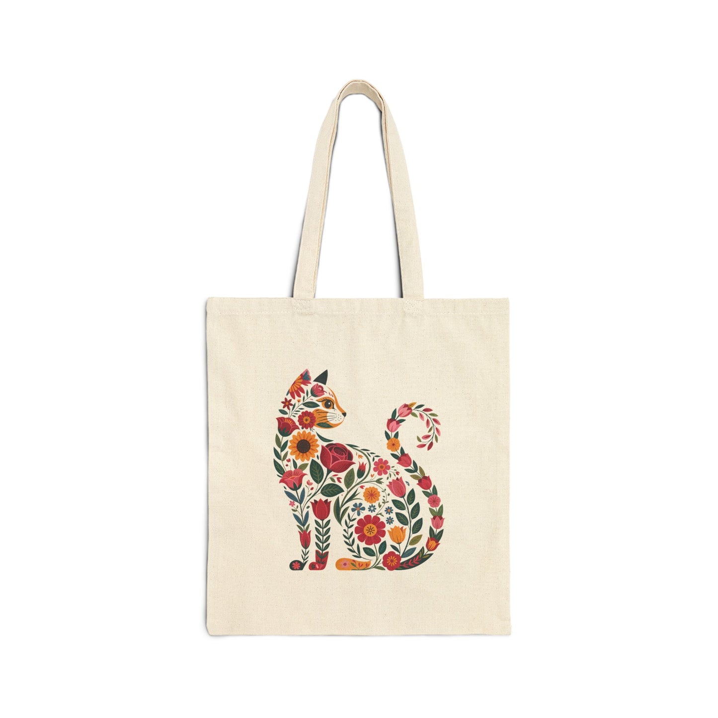 Floral Cat Canvas Tote Bag, Eco-Friendly Shopping Bag, Gift for Cat Lovers, Reusable Grocery Tote, Sustainable Bag