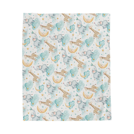 Moon Elephant and Giraffe Baby Blanket