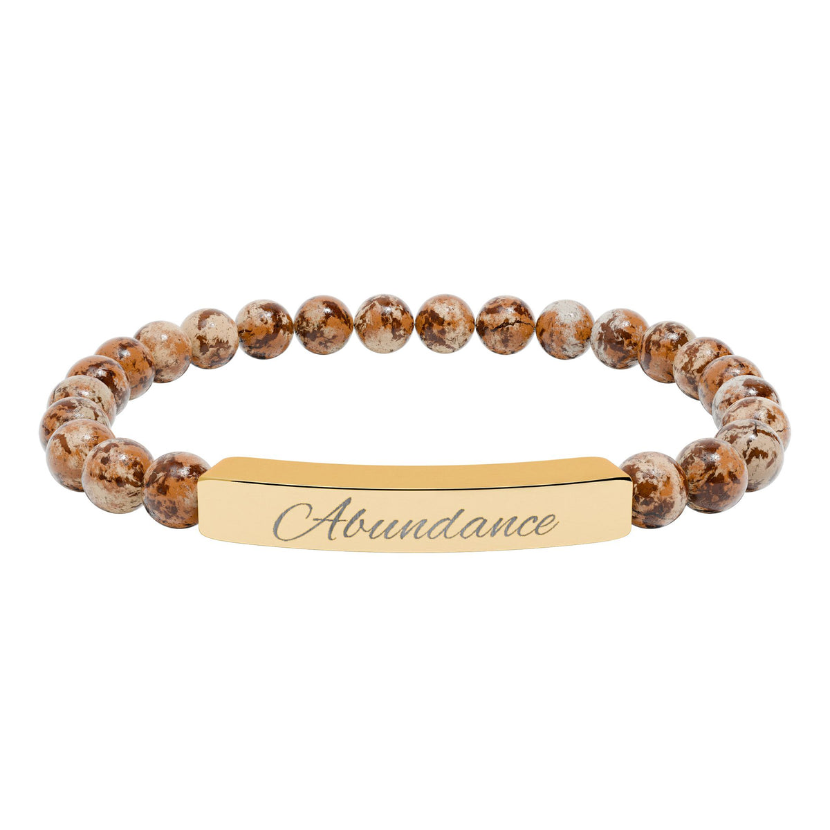 Natural Stone Stretch Bar Bracelet — ‘Abundance’ Engraved