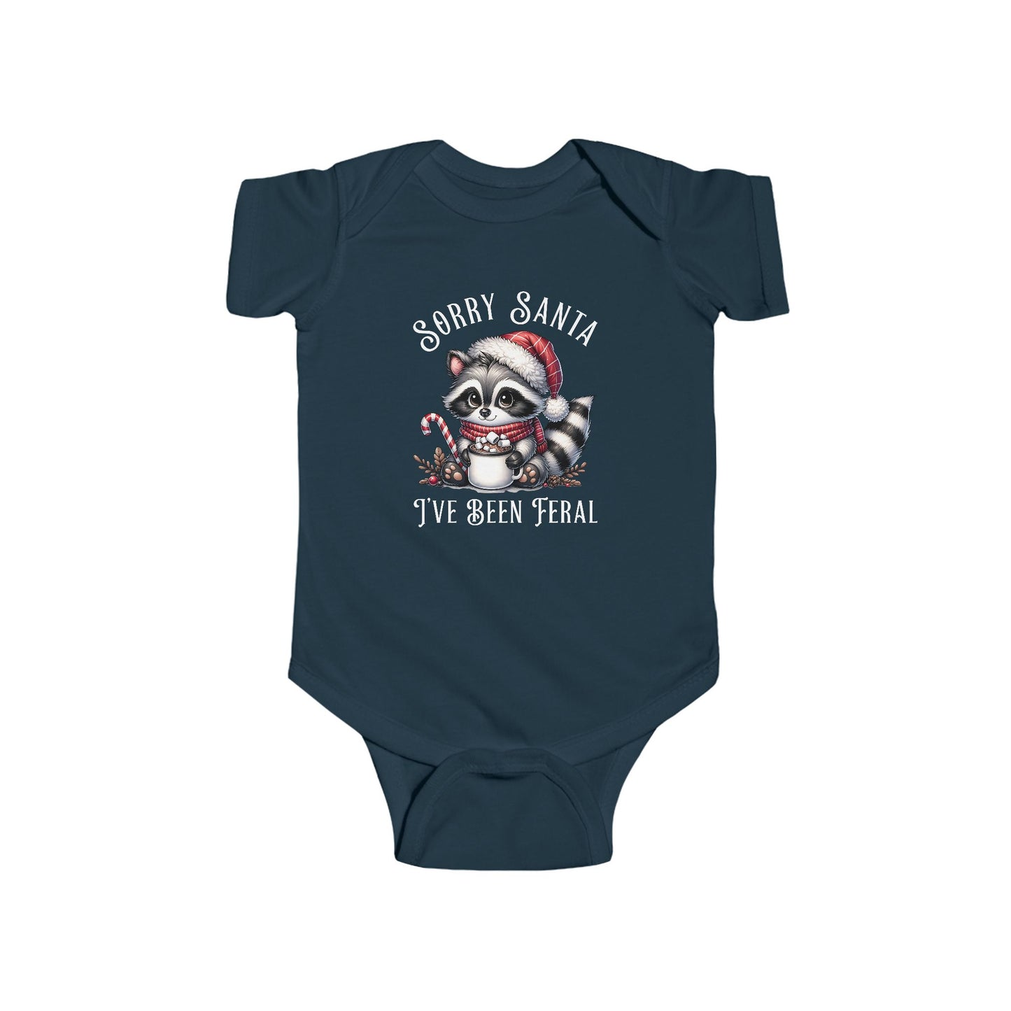 Sorry Santa, I've Been Feral Baby Raccoon Funny Bodysuit, Christmas Outfit for Infants, Holiday Gift, Baby Shower Present, Cute Raccoon Design, Sorry Santa