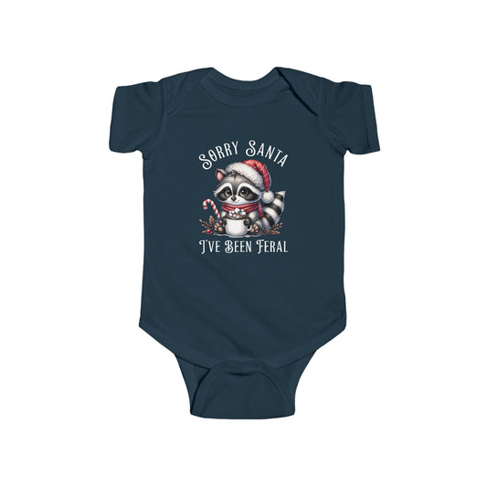 Sorry Santa, I've Been Feral Baby Raccoon Funny Bodysuit, Christmas Outfit for Infants, Holiday Gift, Baby Shower Present, Cute Raccoon Design, Sorry Santa