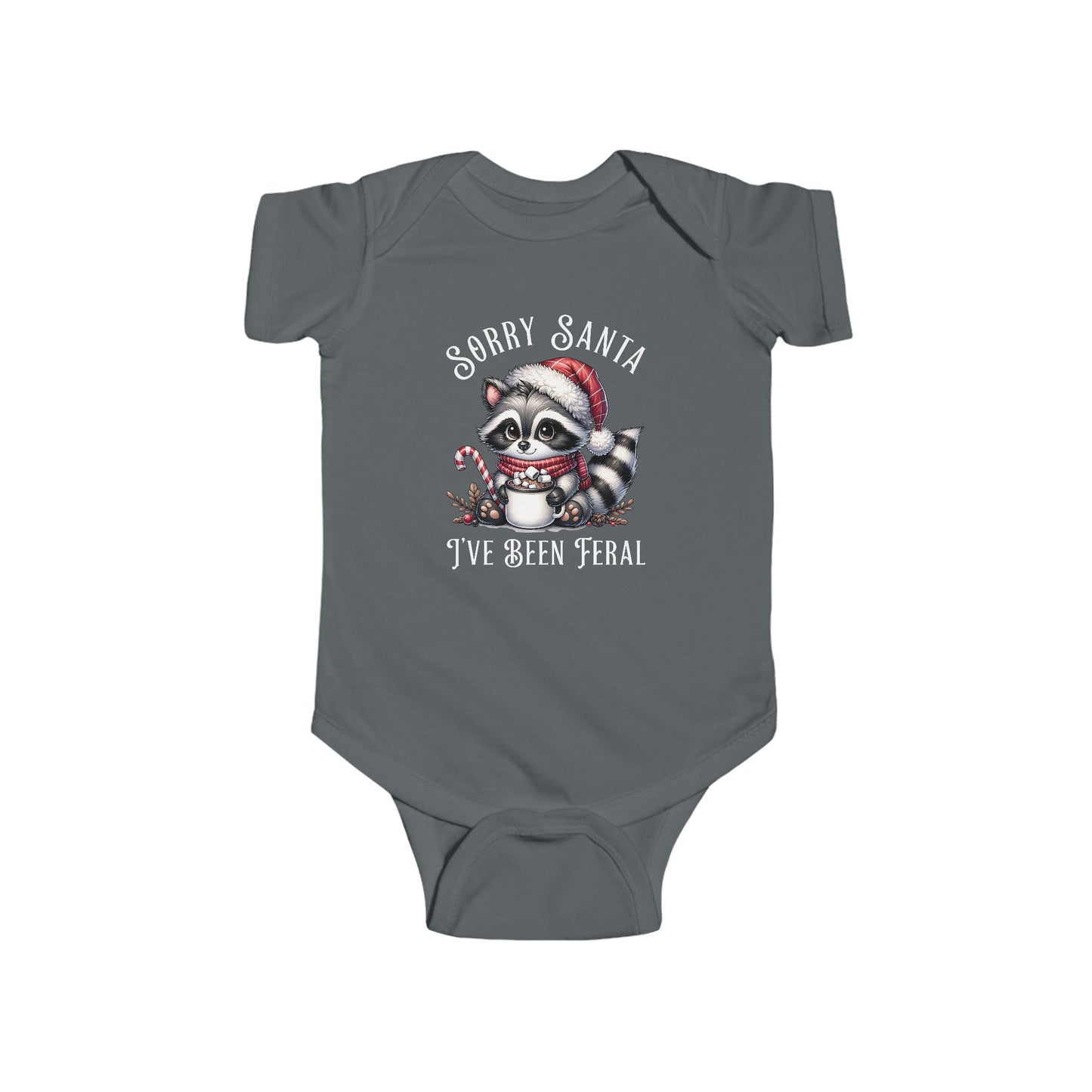 Sorry Santa, I've Been Feral Baby Raccoon Funny Bodysuit, Christmas Outfit for Infants, Holiday Gift, Baby Shower Present, Cute Raccoon Design, Sorry Santa
