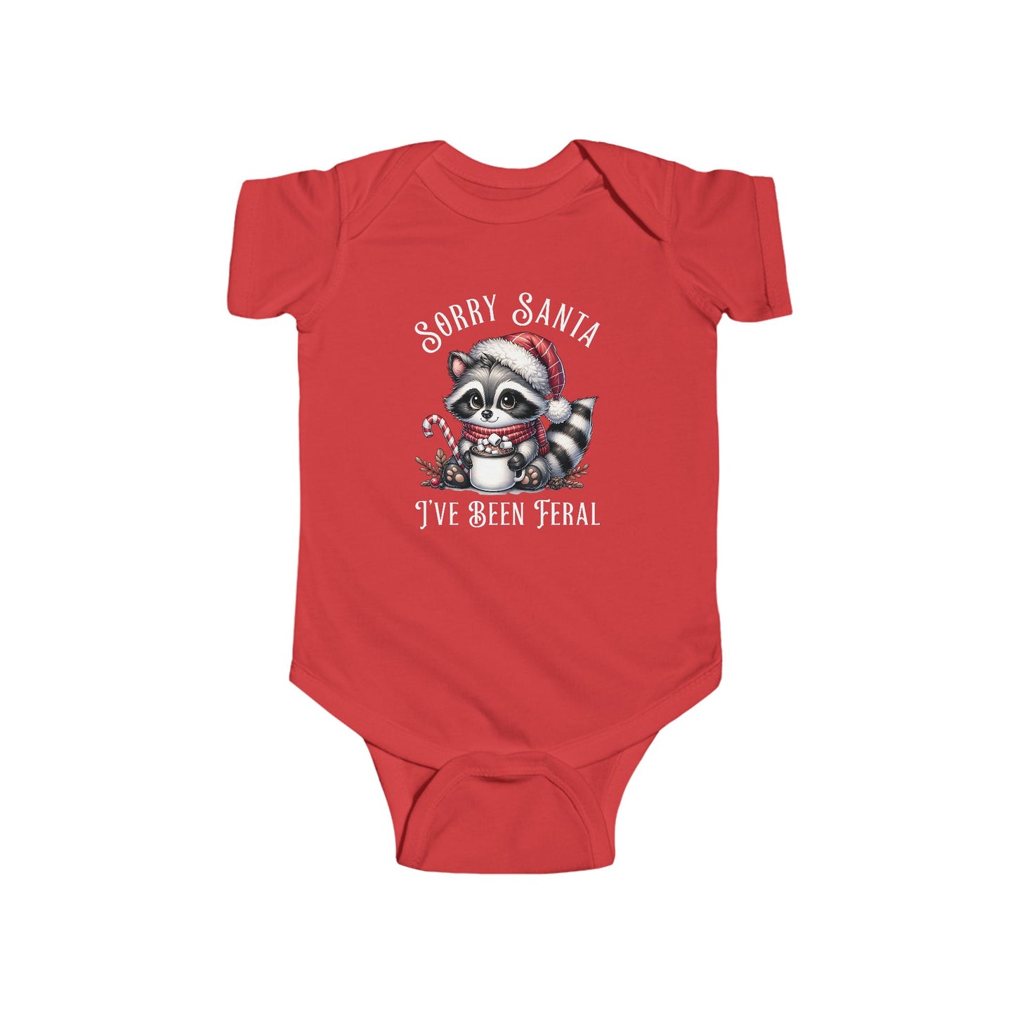 Sorry Santa, I've Been Feral Baby Raccoon Funny Bodysuit, Christmas Outfit for Infants, Holiday Gift, Baby Shower Present, Cute Raccoon Design, Sorry Santa