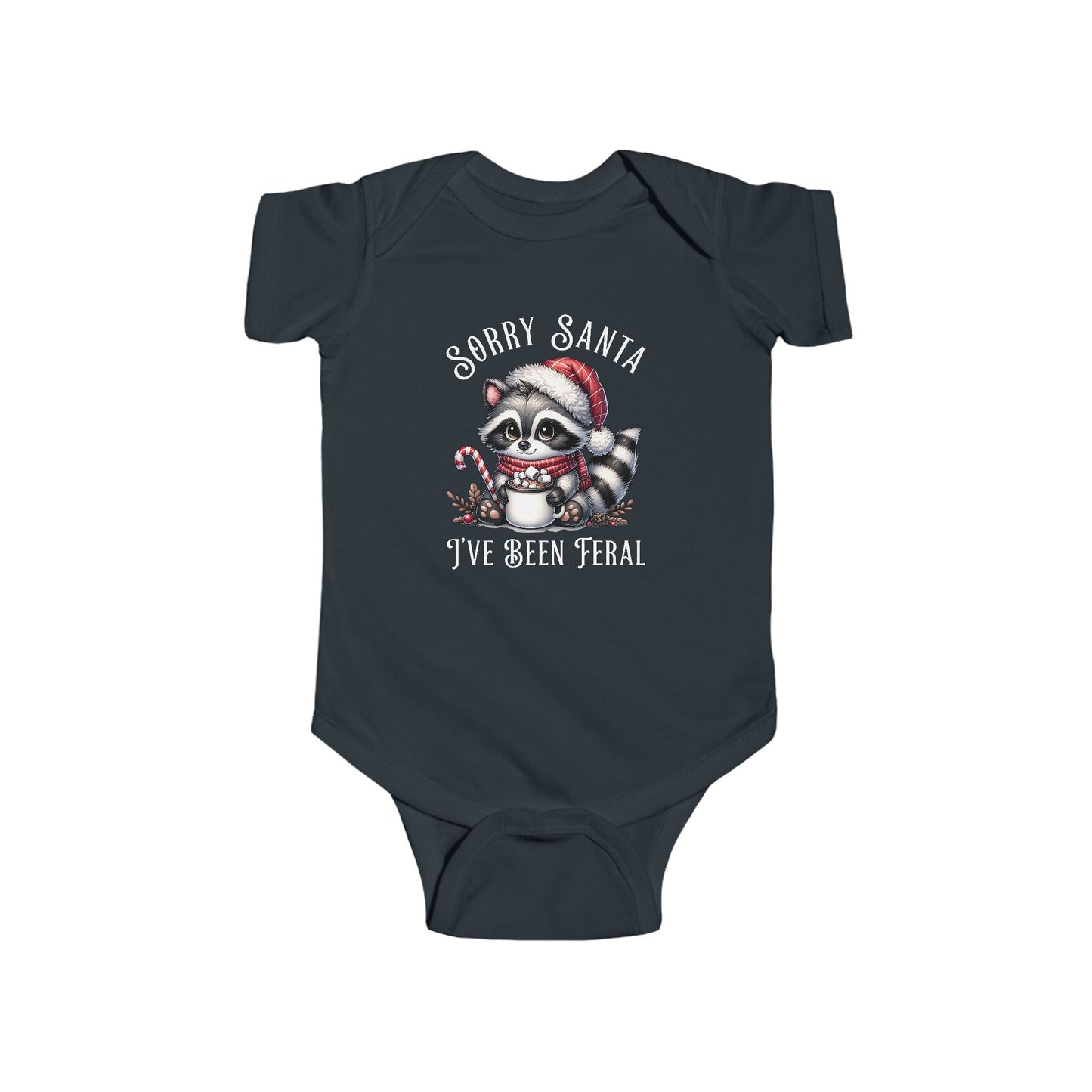 Sorry Santa, I've Been Feral Baby Raccoon Funny Bodysuit, Christmas Outfit for Infants, Holiday Gift, Baby Shower Present, Cute Raccoon Design, Sorry Santa